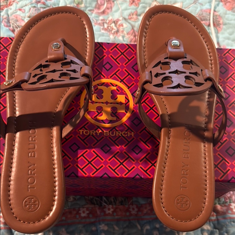 Tory Burch Brown Braided Leather Sandals
